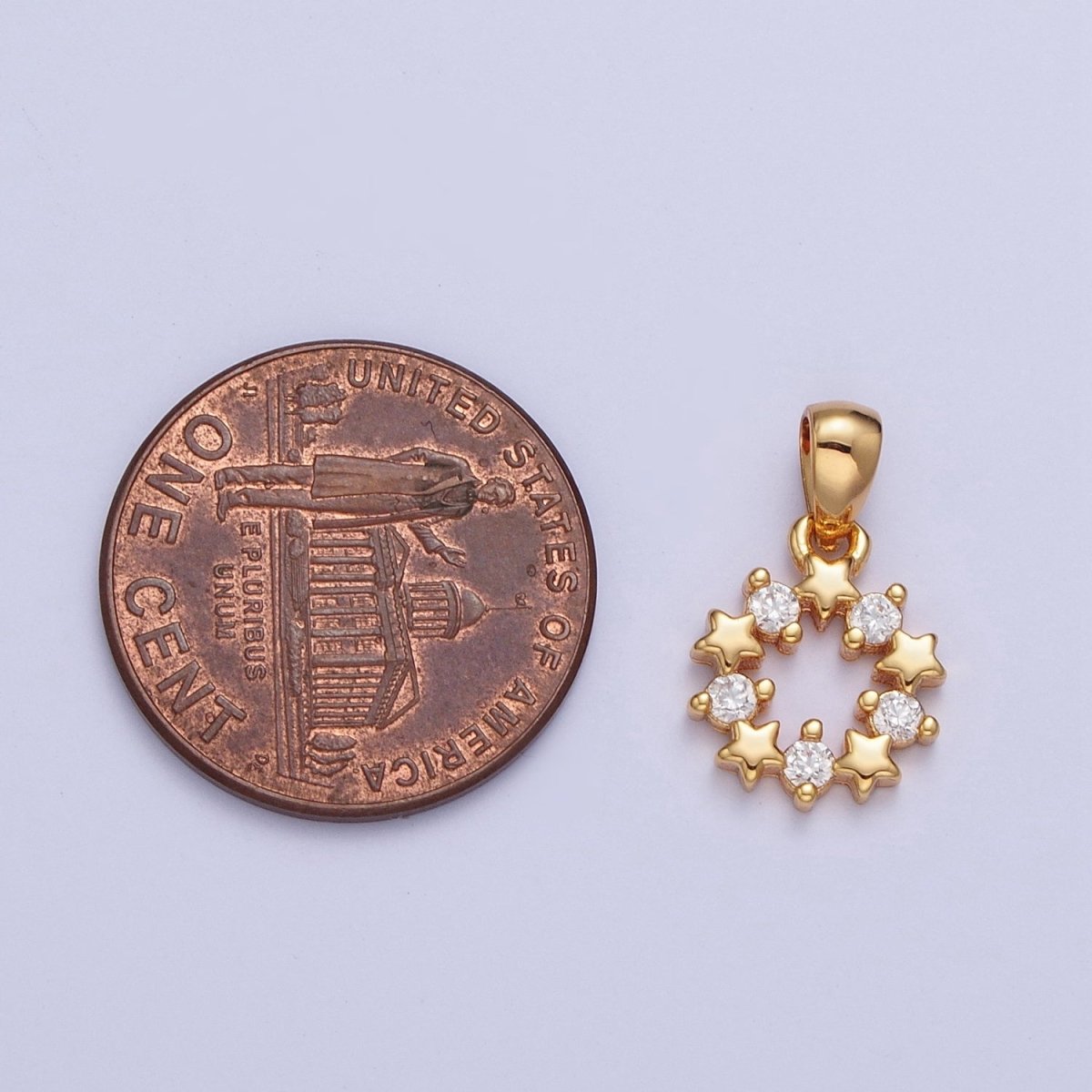 24K Gold Filled Mini Round Open Celestial Star Cubic Zirconia Open Round Medallion Pendant Charm X-449 - DLUXCA