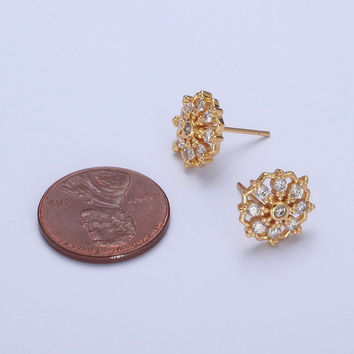 24K Gold Filled Mini Sunburst Cubic Zirconia Stud Earrings T-133 - DLUXCA