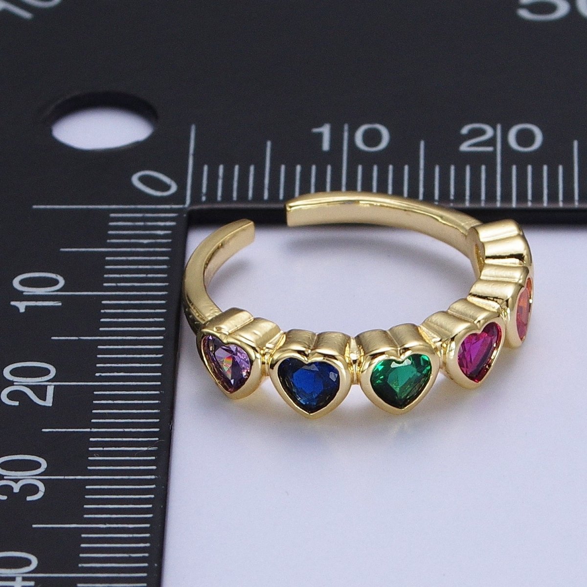 24K Gold Filled Minimalist Colorful Heart Adjustable Ring S-240 - DLUXCA