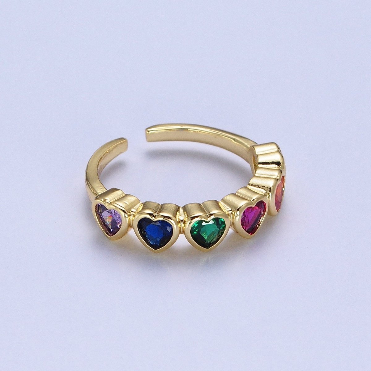 24K Gold Filled Minimalist Colorful Heart Adjustable Ring S-240 - DLUXCA