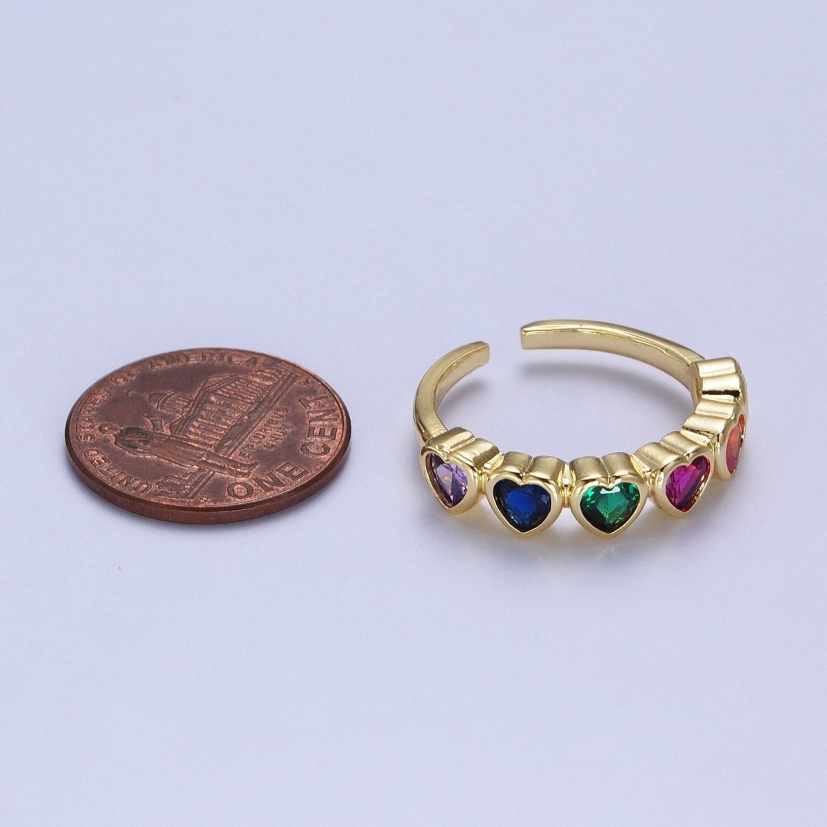 24K Gold Filled Minimalist Colorful Heart Adjustable Ring S-240 - DLUXCA