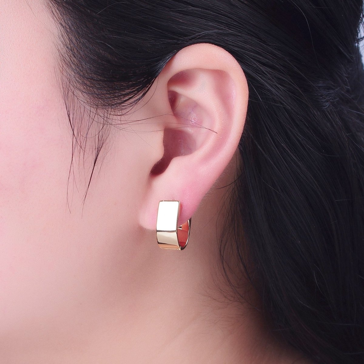 24K Gold Filled Minimalist Geometric Thick Huggie Hoops Earrings P-313 - DLUXCA