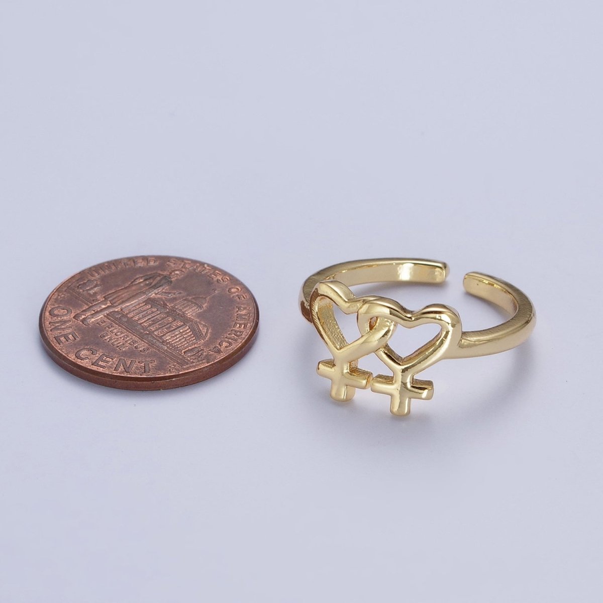 24K Gold Filled Minimalist Heart Lesbian Pride Adjustable Ring S-242 - DLUXCA