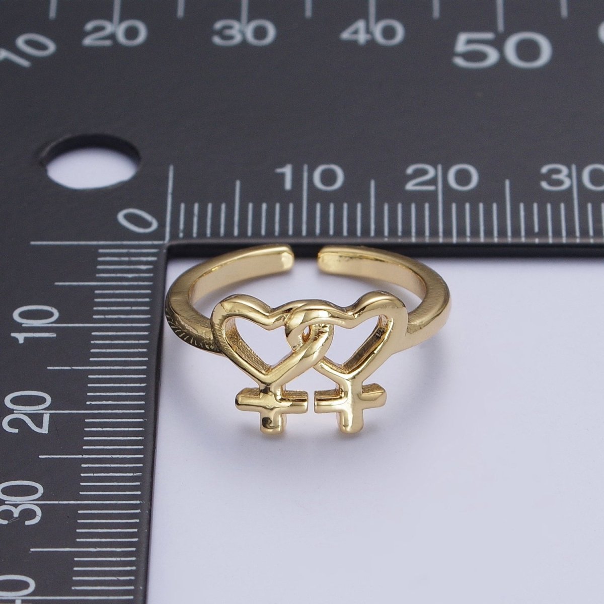 24K Gold Filled Minimalist Heart Lesbian Pride Adjustable Ring S-242 - DLUXCA