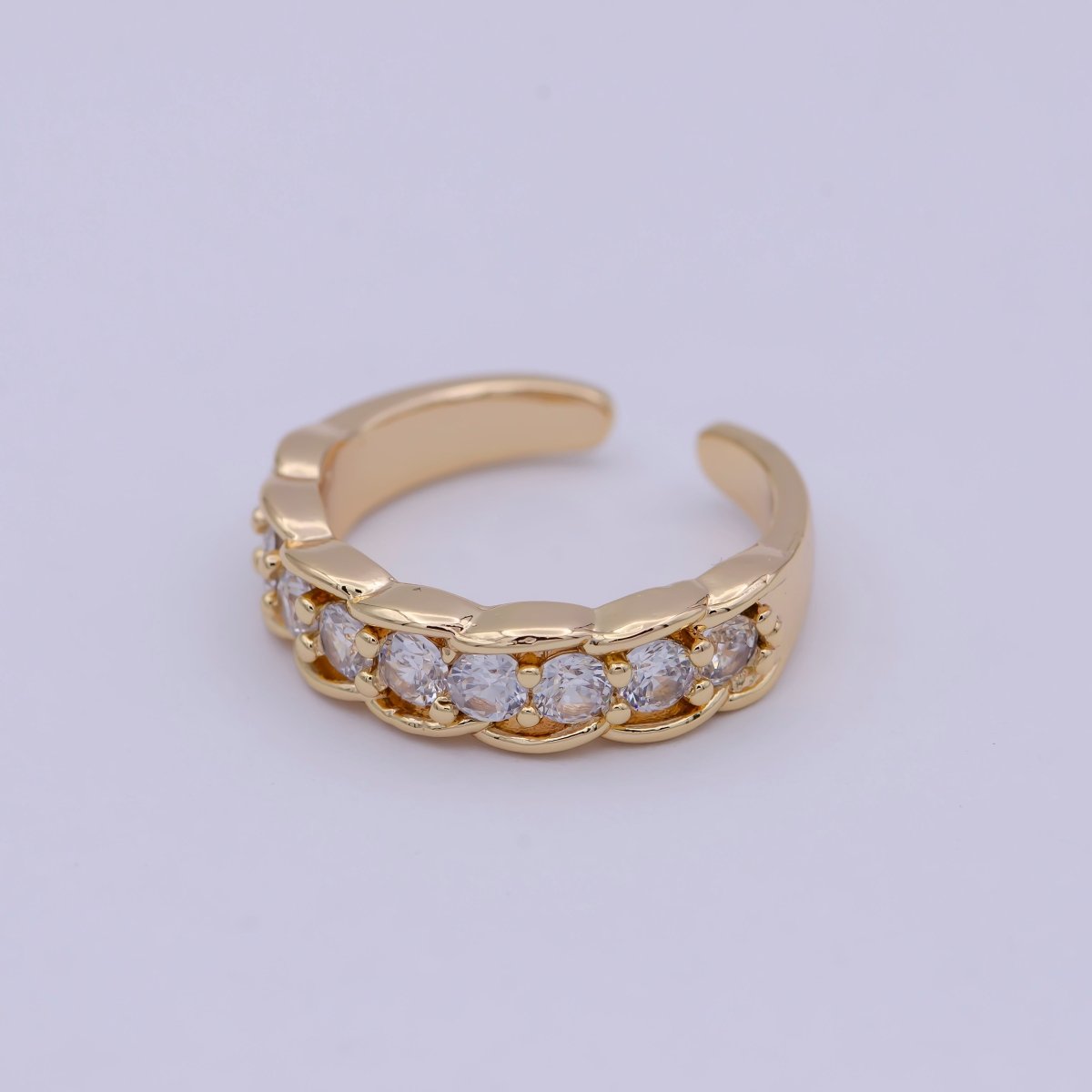 24K Gold Filled Minimalist Micro Pave Crystal Cubic Zirconia Bubble Adjustable Ring S-316 - DLUXCA