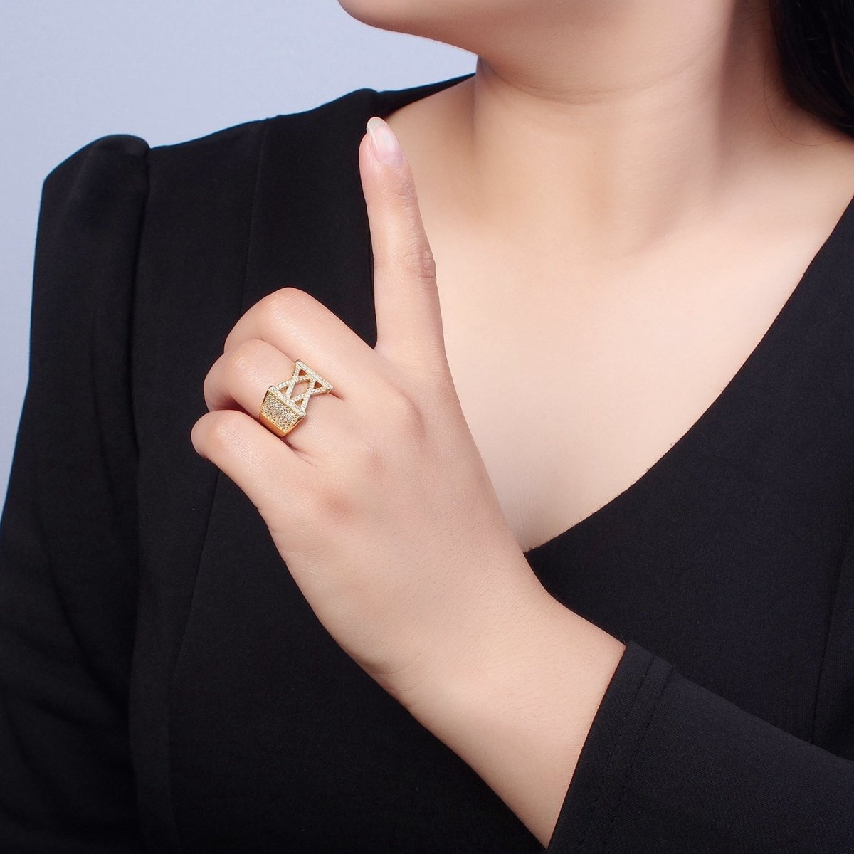 24K Gold Filled Minimalist Micro Pave CZ Signet Ring in Gold & Silver O-2264 O-2265 - DLUXCA