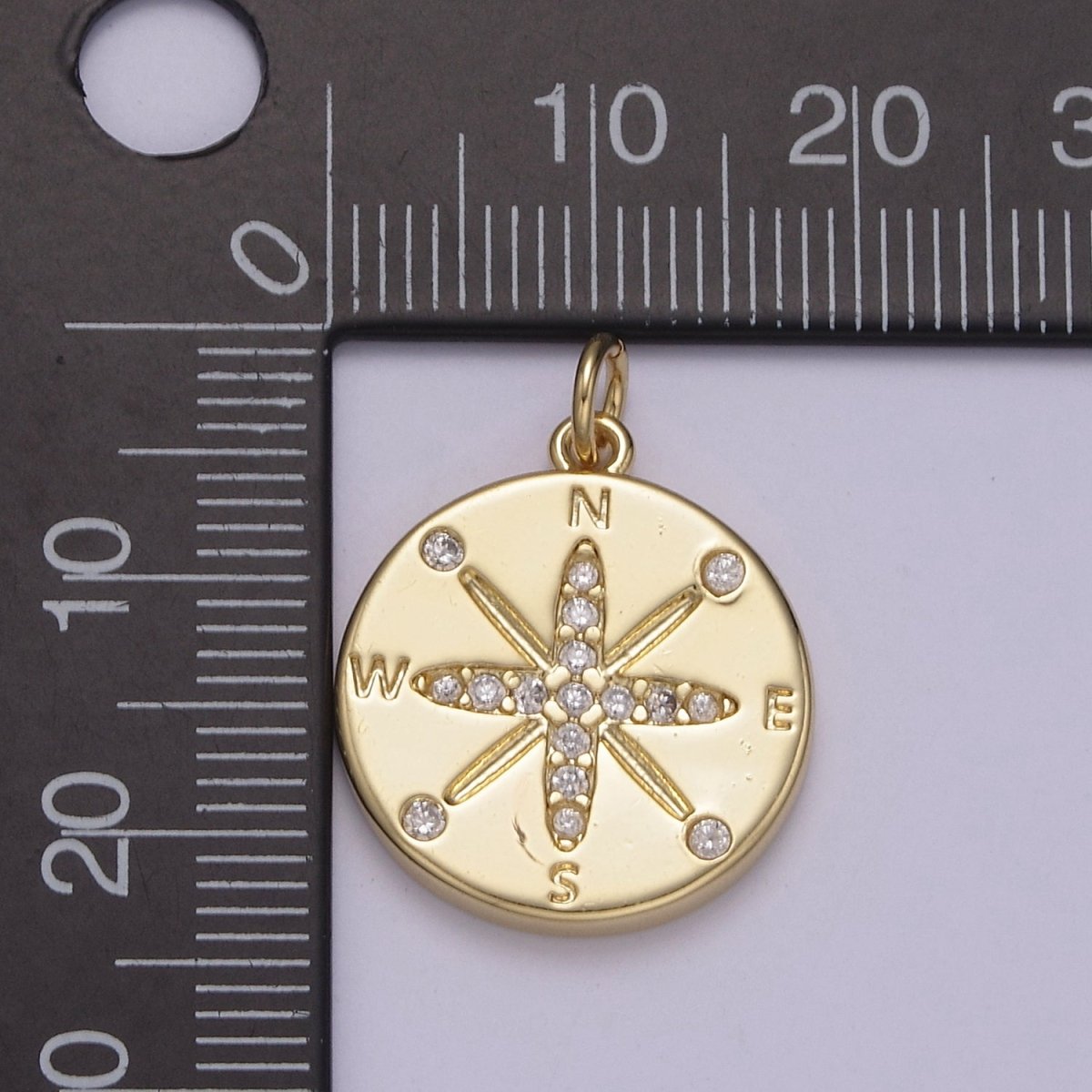 24K Gold Filled Minimalist Travelers Compass Medallion Charm CZ N-847 - DLUXCA