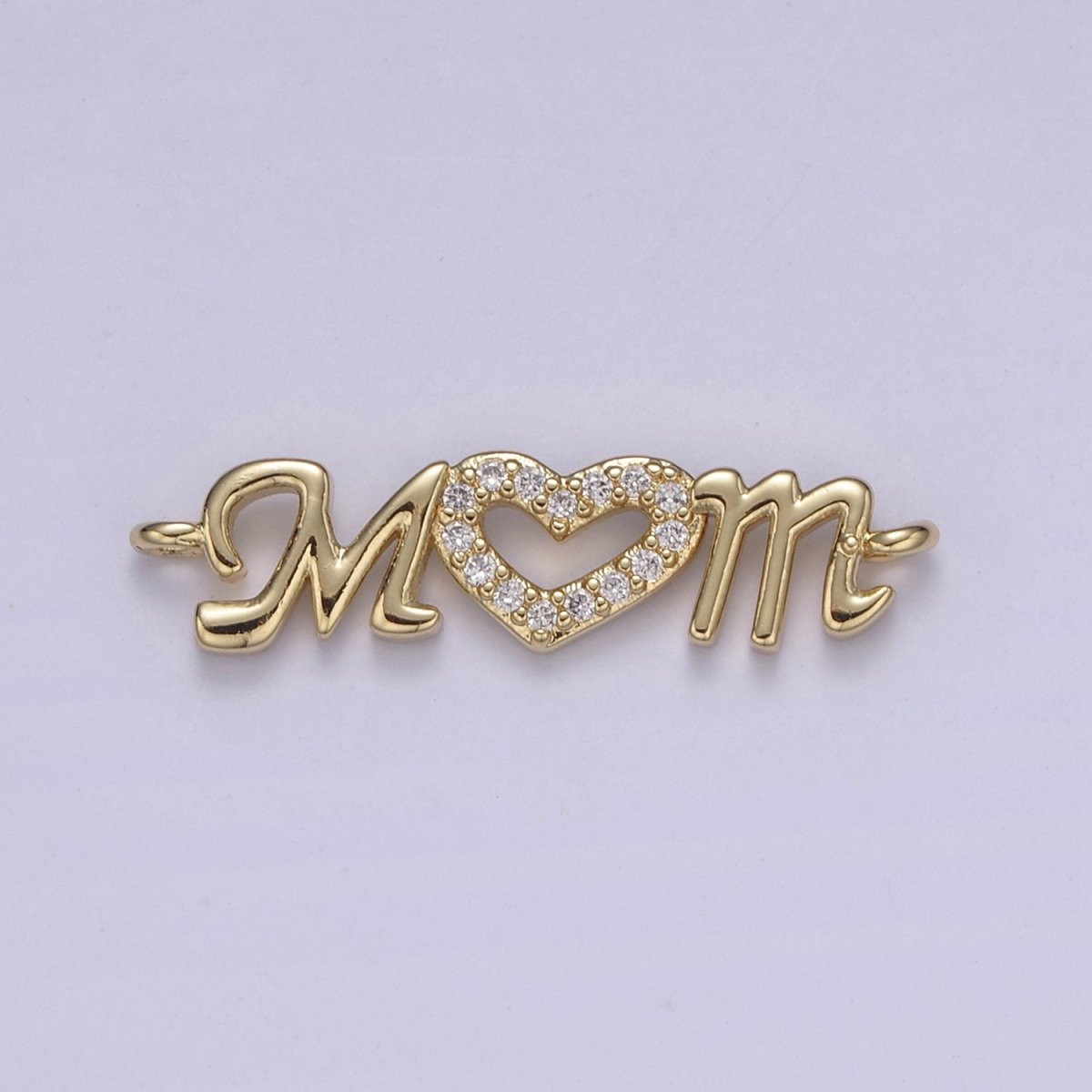 24K Gold Filled Mom Link Connector Silver Micro Pave CZ Heart Charm Connector Mother with Heart Micro Pave CZ Connector F-815 F-816 - DLUXCA