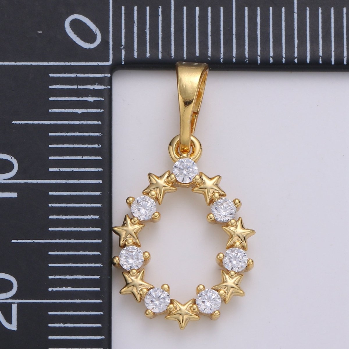 24K Gold Filled Moon And Star cubic Wreath Charm, Micro Pave CZ Oval Pendant, Pendant, J-224 - DLUXCA