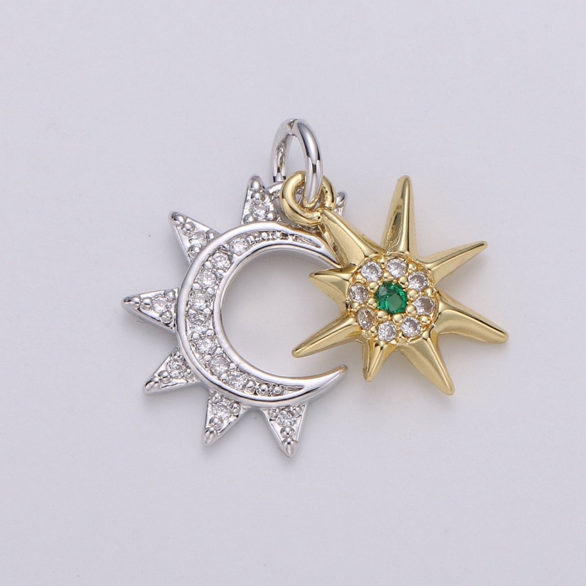 24K Gold Filled Moon Charm, Crescent Moon Pendant, Micro Pave Star Necklace, Dainty Gold Celestial Jewelry Making Supply Aurora Necklace D-446 - D-449 - DLUXCA