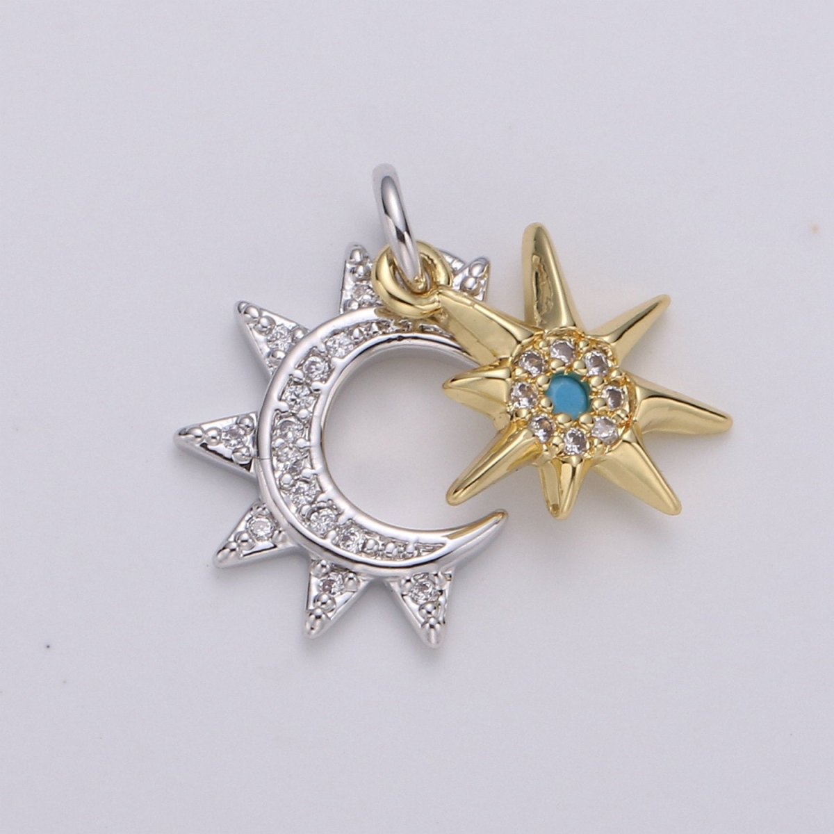 24K Gold Filled Moon Charm, Crescent Moon Pendant, Micro Pave Star Necklace, Dainty Gold Celestial Jewelry Making Supply Aurora Necklace D-446 - D-449 - DLUXCA