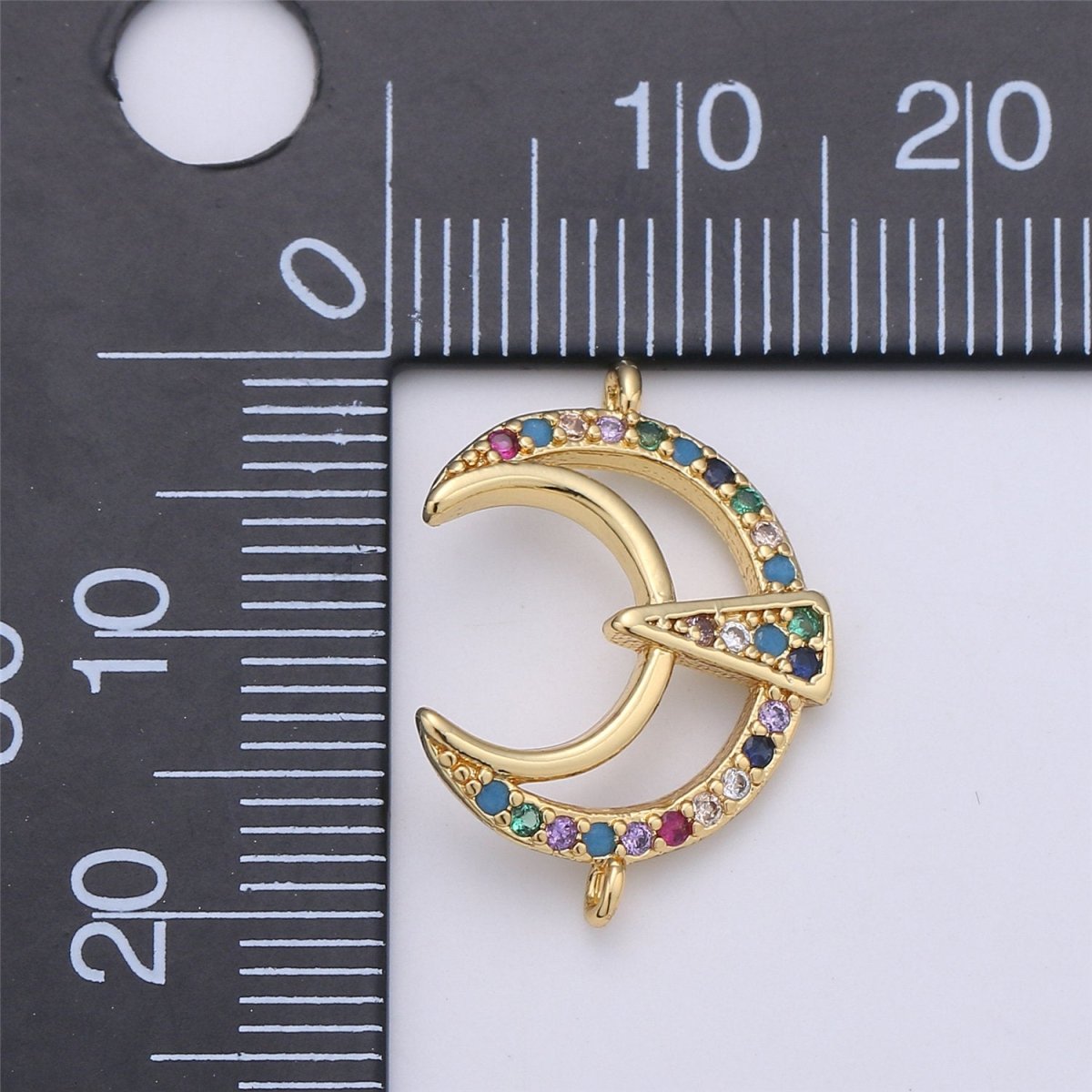 24k gold filled Moon Connector Rainbow Micro Pave Crescent Moon Charm Connector for Bracelet Necklace Earring Component F-332 - DLUXCA
