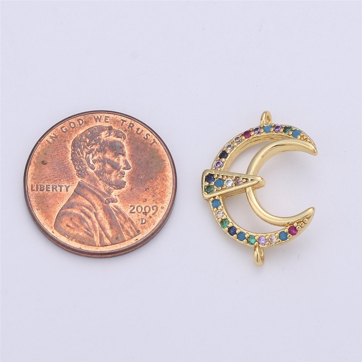 24k gold filled Moon Connector Rainbow Micro Pave Crescent Moon Charm Connector for Bracelet Necklace Earring Component F-332 - DLUXCA