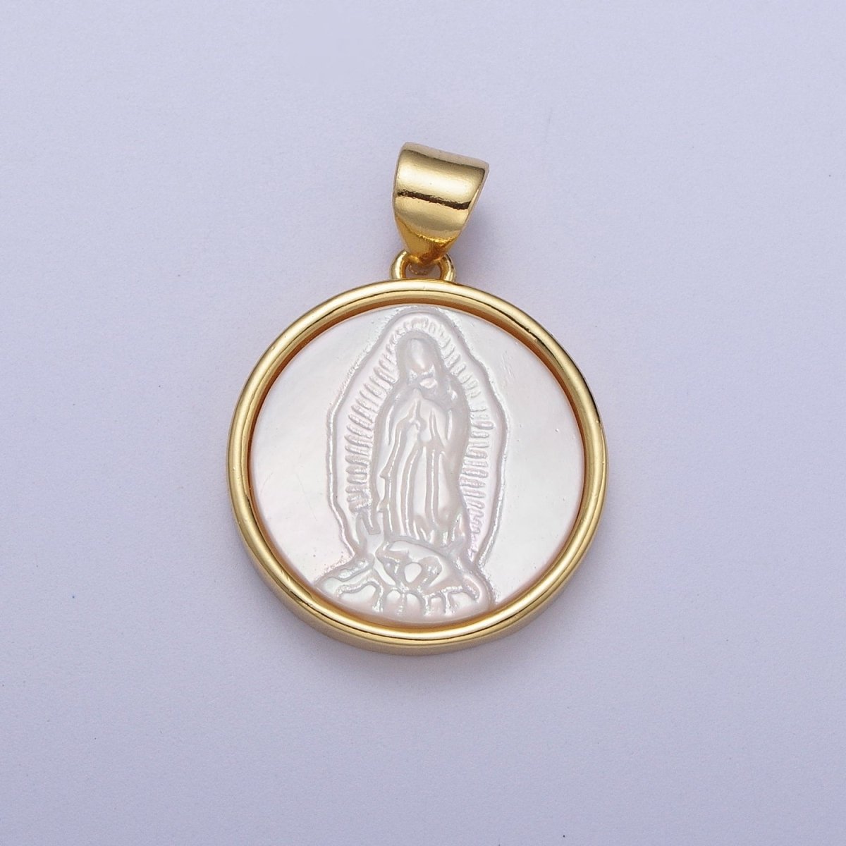 24K Gold Filled Mother of Pearl Religious Lady Guadalupe, Cherub Angel, Saint Jude Round Pendant I-060 I-072 I-077 - DLUXCA