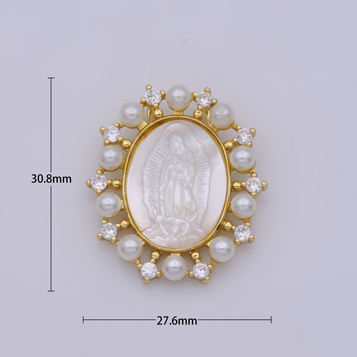 24K Gold Filled Mother of Pearl Virgin Mary Lady Guadalupe Oval Charm in Gold & Silver | M-919 M-920 - DLUXCA