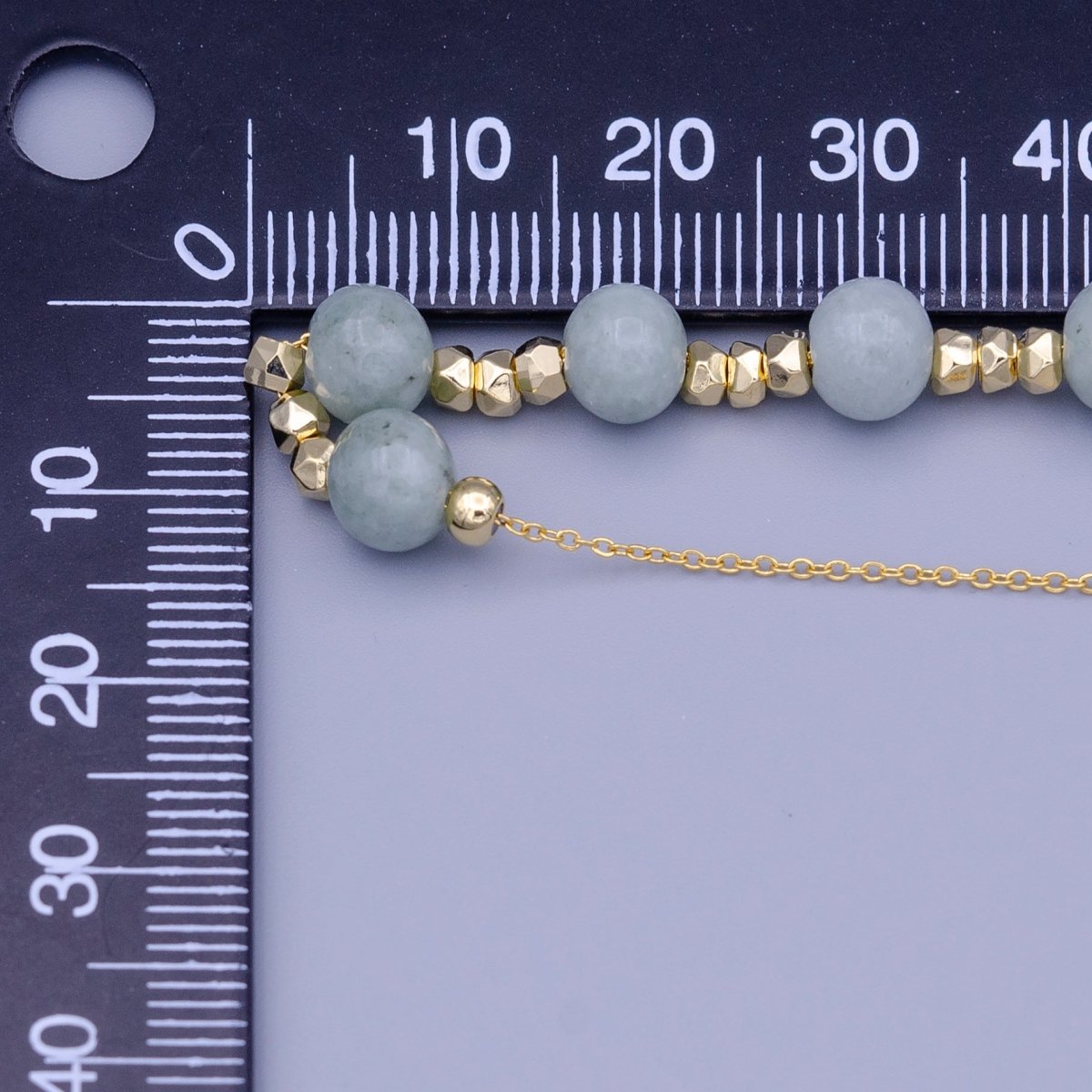 24K Gold Filled Multi Tone Green Aventurine Gemstone w. Cube Spacer Beads Adjustable Cable 18.5 Inch Chain | WA-1452 Clearance Pricing - DLUXCA