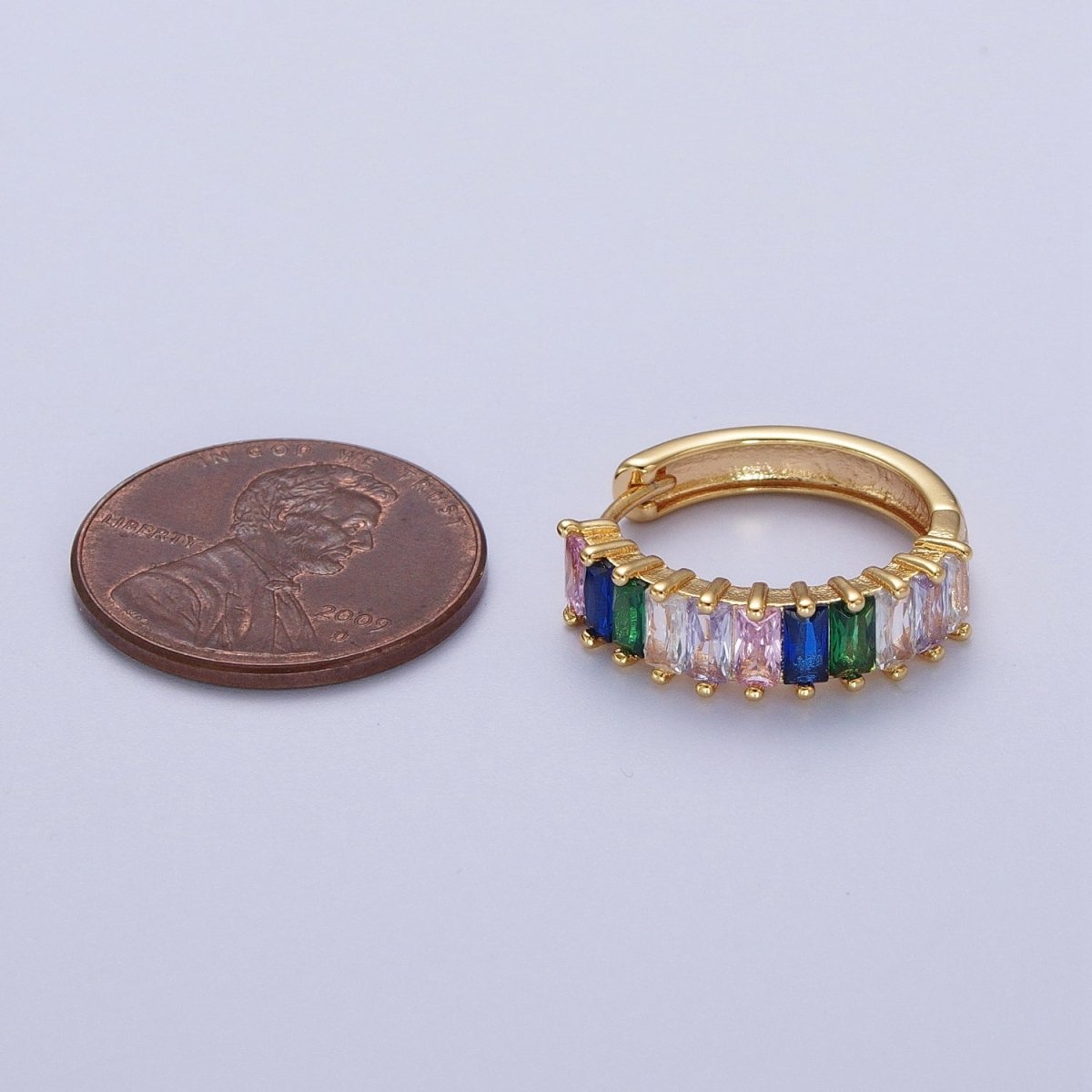 24K Gold Filled Multicolor Baguette Cubic Zirconia 18mm Huggie Hoop Earrings | Y-105 - DLUXCA