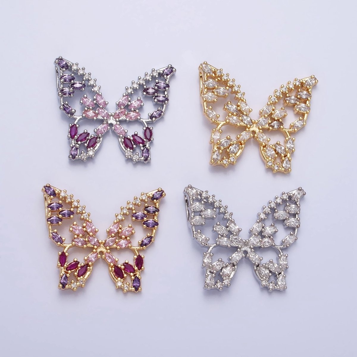 24K Gold Filled Multicolor, Clear Marquise Butterfly Pendant in Gold & Silver | AA215 AA216 AA221 AA222 - DLUXCA