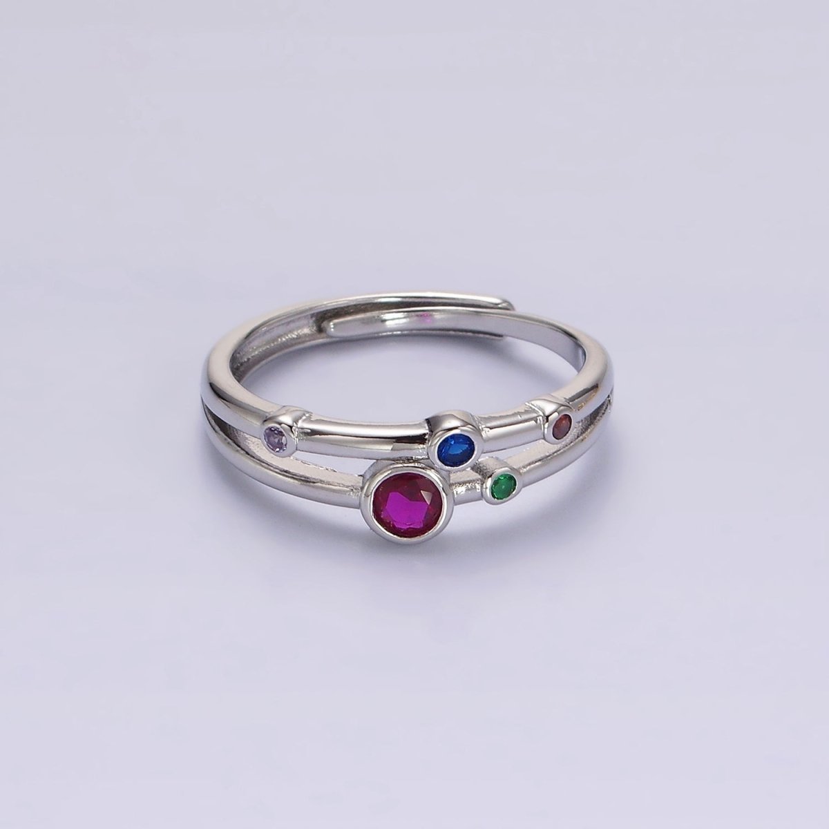 24K Gold Filled Multicolor CZ Dotted Double Band Adjustable Ring in Gold & Silver | O-615 O-616 - DLUXCA