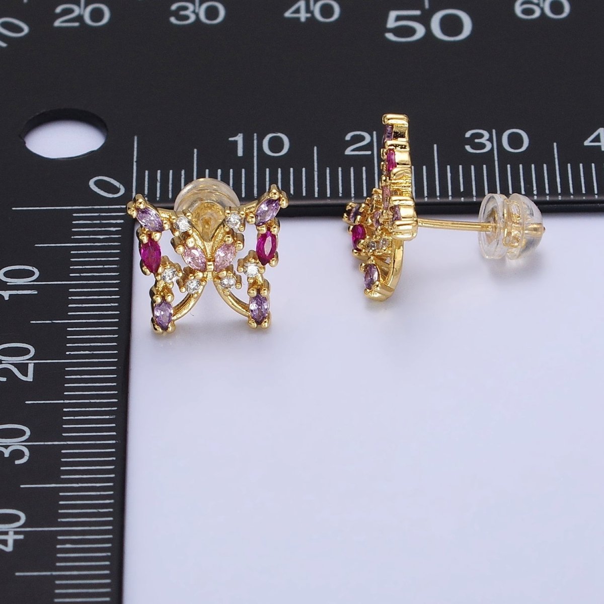 24K Gold Filled Multicolor Marquise CZ Butterfly Mariposa Stud Earrings in Gold & Silver | AB619 AB620 - DLUXCA