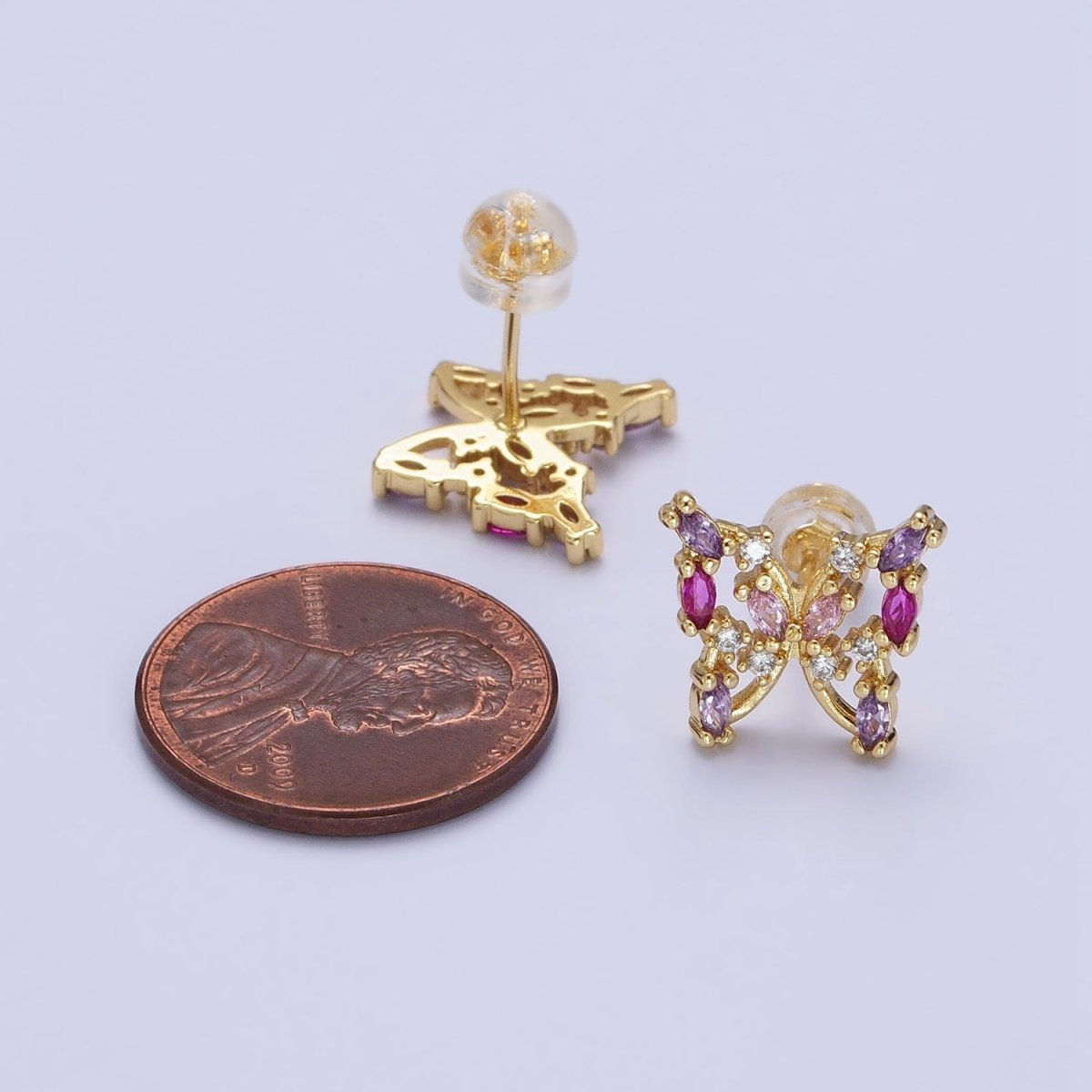 24K Gold Filled Multicolor Marquise CZ Butterfly Mariposa Stud Earrings in Gold & Silver | AB619 AB620 - DLUXCA