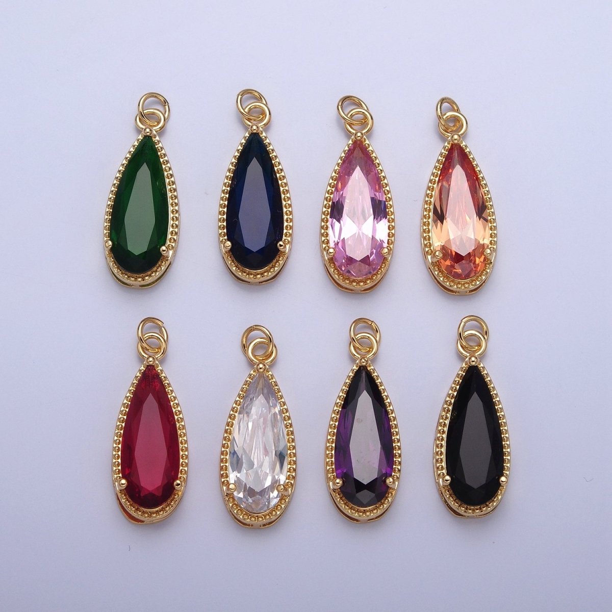 24K Gold Filled Multicolor Teardrop Cubic Zirconia Beaded Charm For Jewelry Making X-050-X-057 - DLUXCA