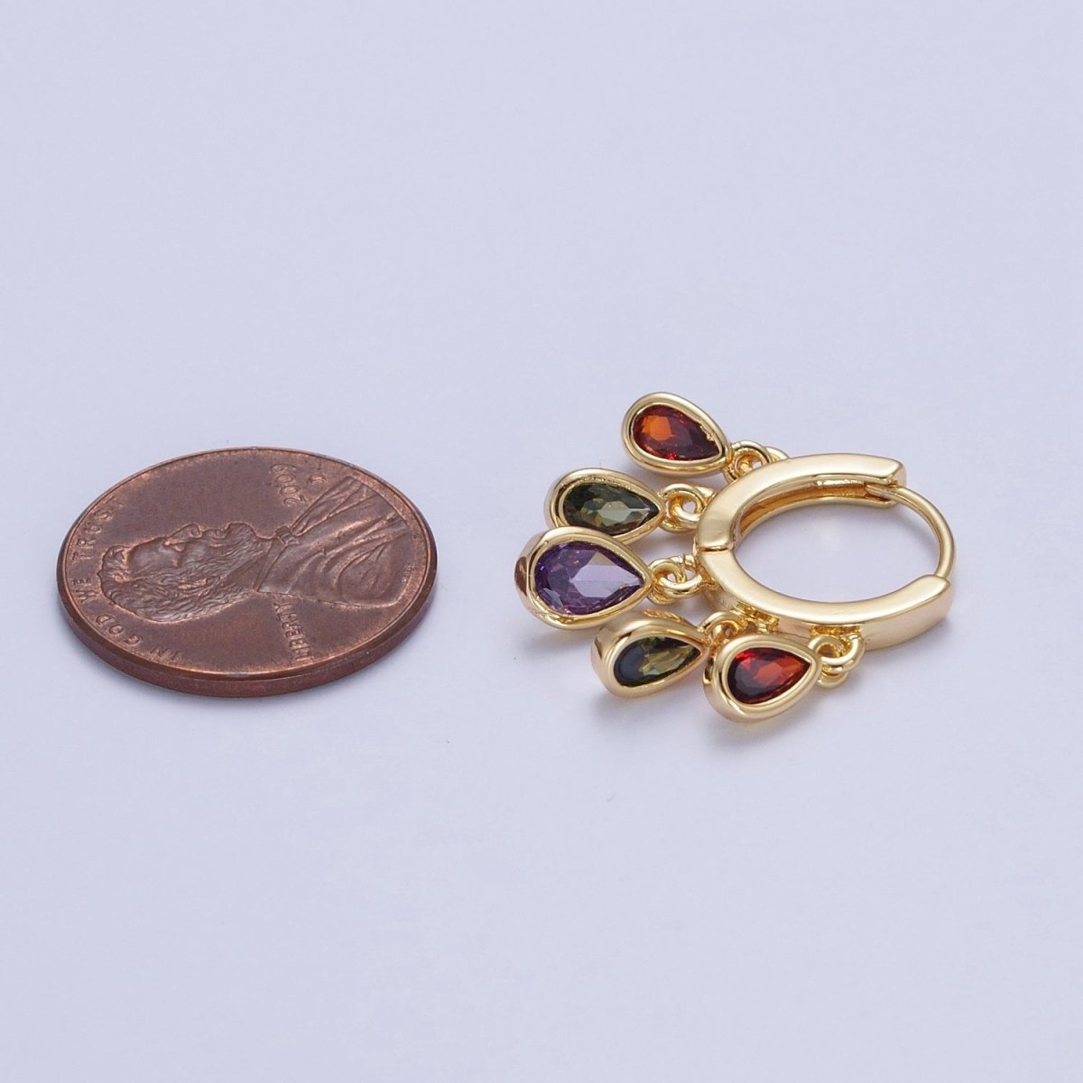 24K Gold Filled Multicolor Teardrop CZ Drop Huggie Earrings | T189 - DLUXCA