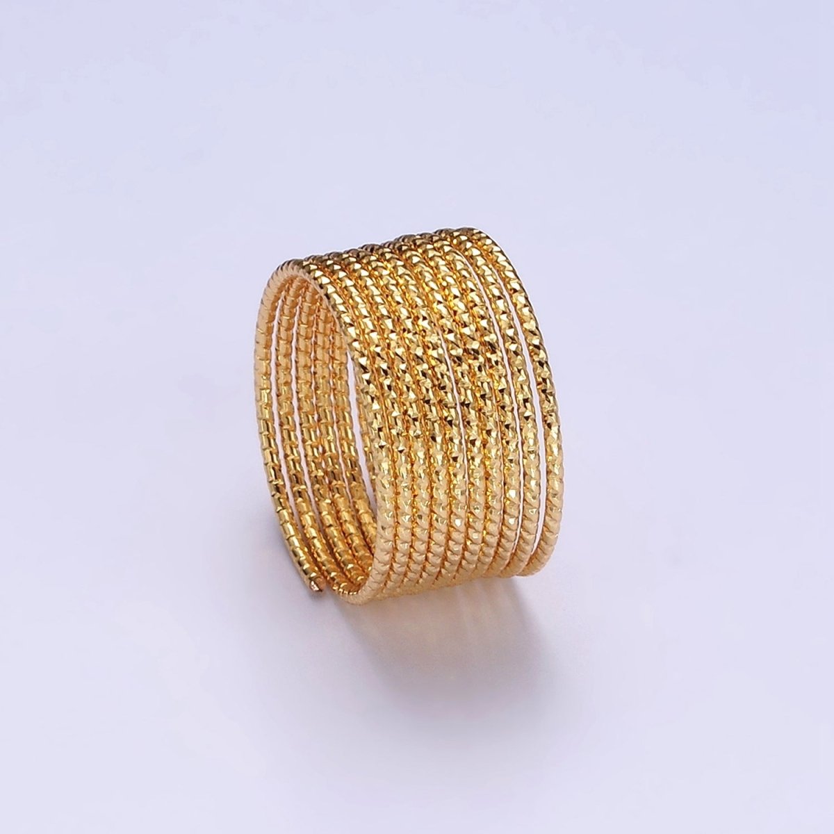 24K Gold Filled Multifaceted Line-Textured Wide Multiple Wide Band Ray Ring | O-612 - DLUXCA