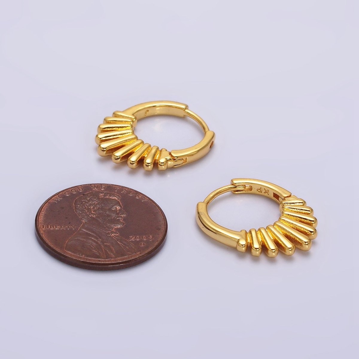 24K Gold Filled Multiple Bar Geometric Sunburst 15mm Huggie Earrings | AE811 - DLUXCA