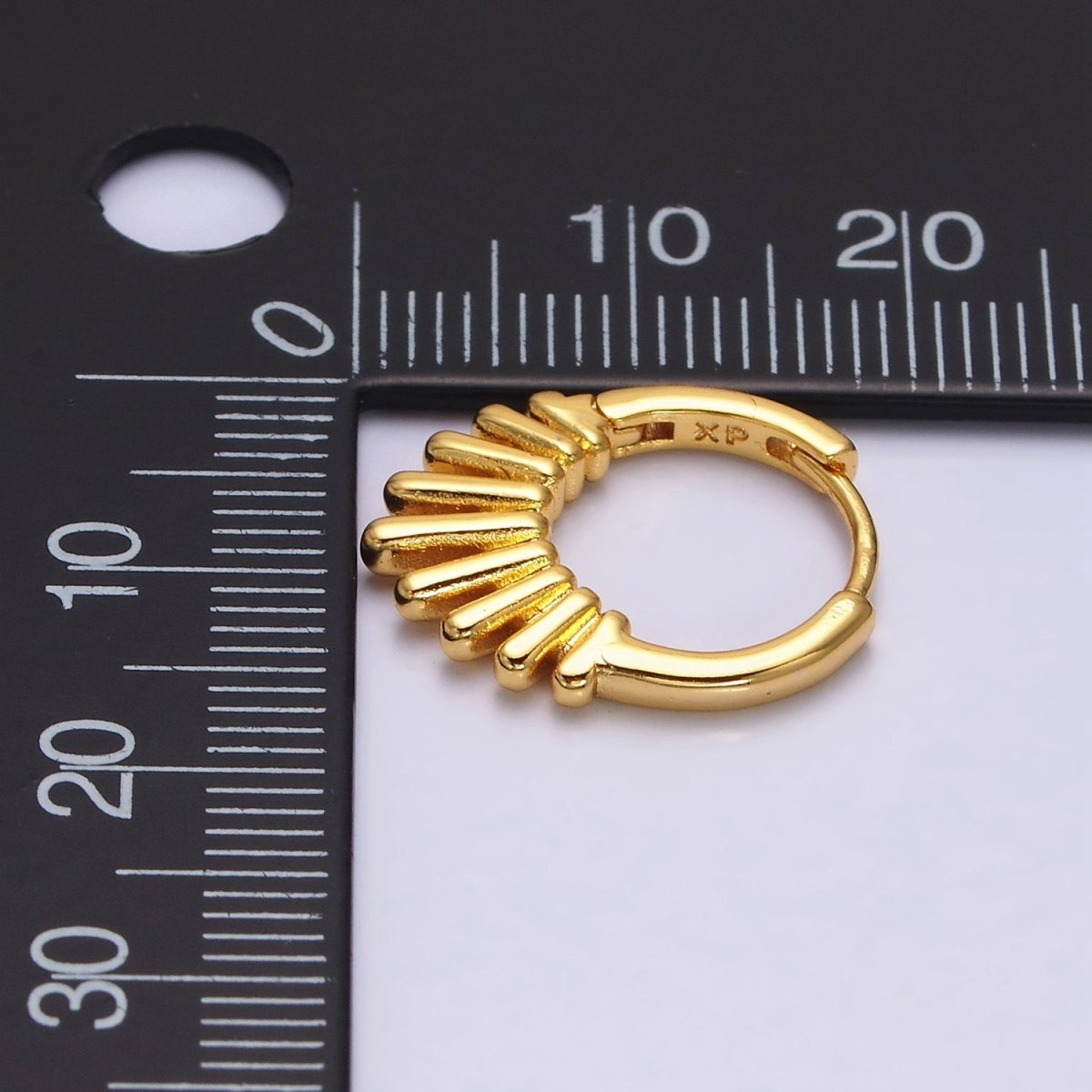 24K Gold Filled Multiple Bar Geometric Sunburst 15mm Huggie Earrings | AE811 - DLUXCA