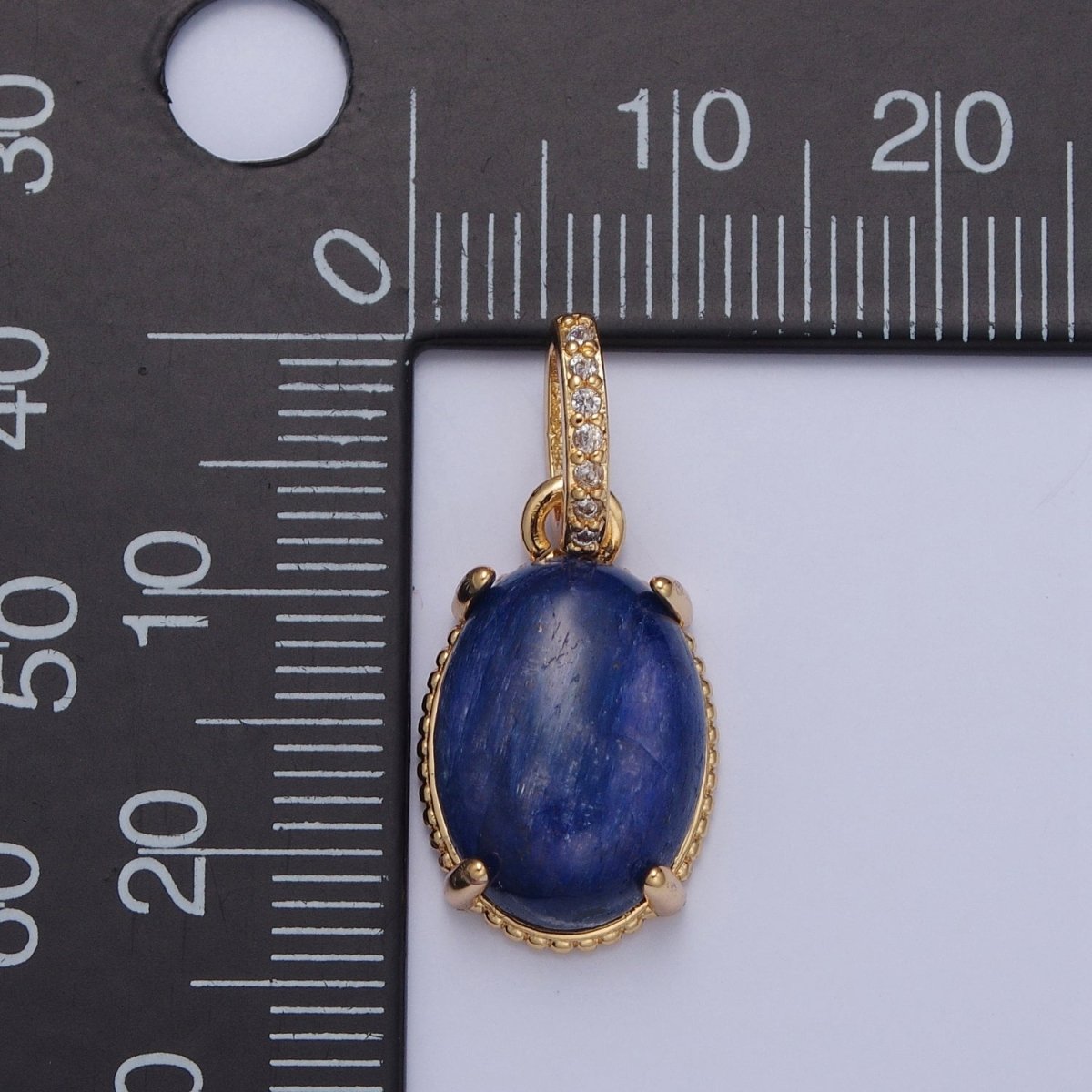 24K Gold Filled Natural Blue Lapiz Pendant, Micro Pave CZ Oval Pendant For Necklace Making H-378 - DLUXCA