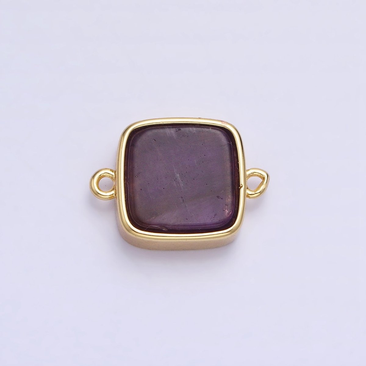 24K Gold Filled Natural Gemstone Blue Agate, Rose Quartz, Amethyst Flat Square Charm Connector | AA822 AA823 - DLUXCA