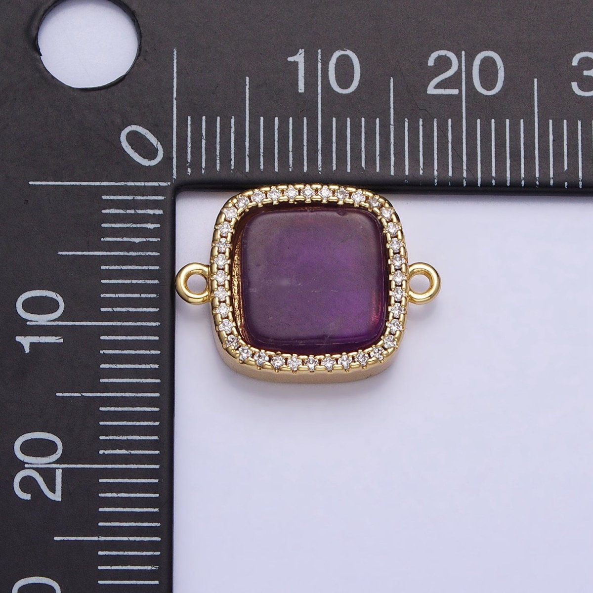 24K Gold Filled Natural Gemstone Rose Quartz, Blue Agate, Amethyst Micro Paved CZ Flat Square Connector | AA-826~AA-828 - DLUXCA