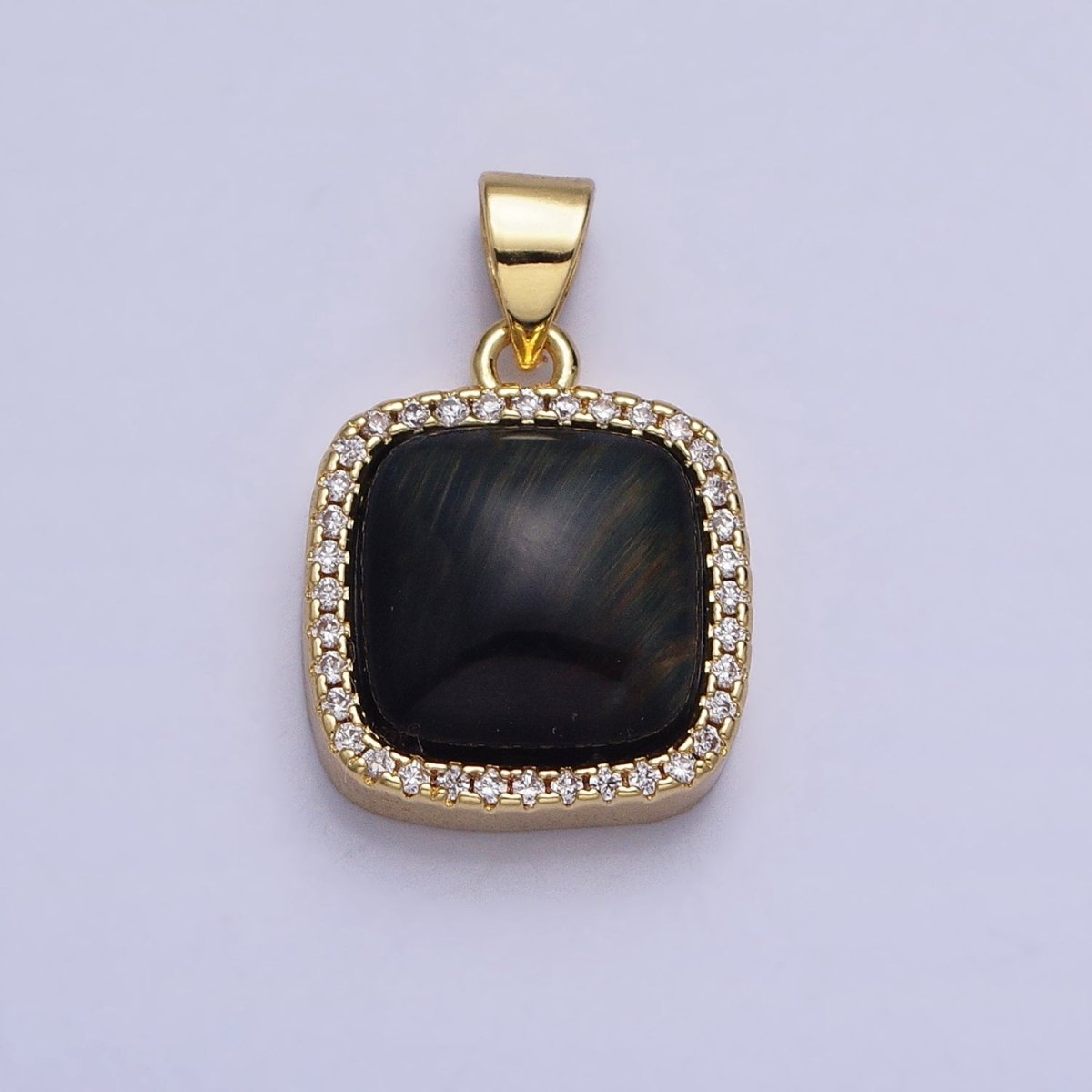 24K Gold Filled Natural Stone Labradorite, Rose Quartz, Amethyst, Amazonite, Aventurine Tiger Eye Square Pendant with CZ Stone | AA262 - AA269 - DLUXCA