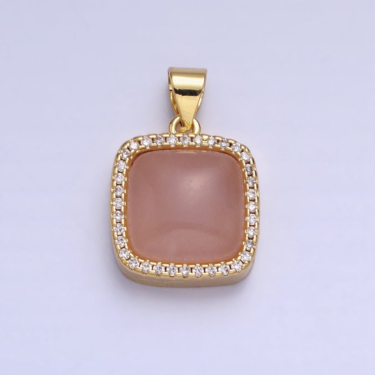 24K Gold Filled Natural Stone Labradorite, Rose Quartz, Amethyst, Amazonite, Aventurine Tiger Eye Square Pendant with CZ Stone | AA262 - AA269 - DLUXCA