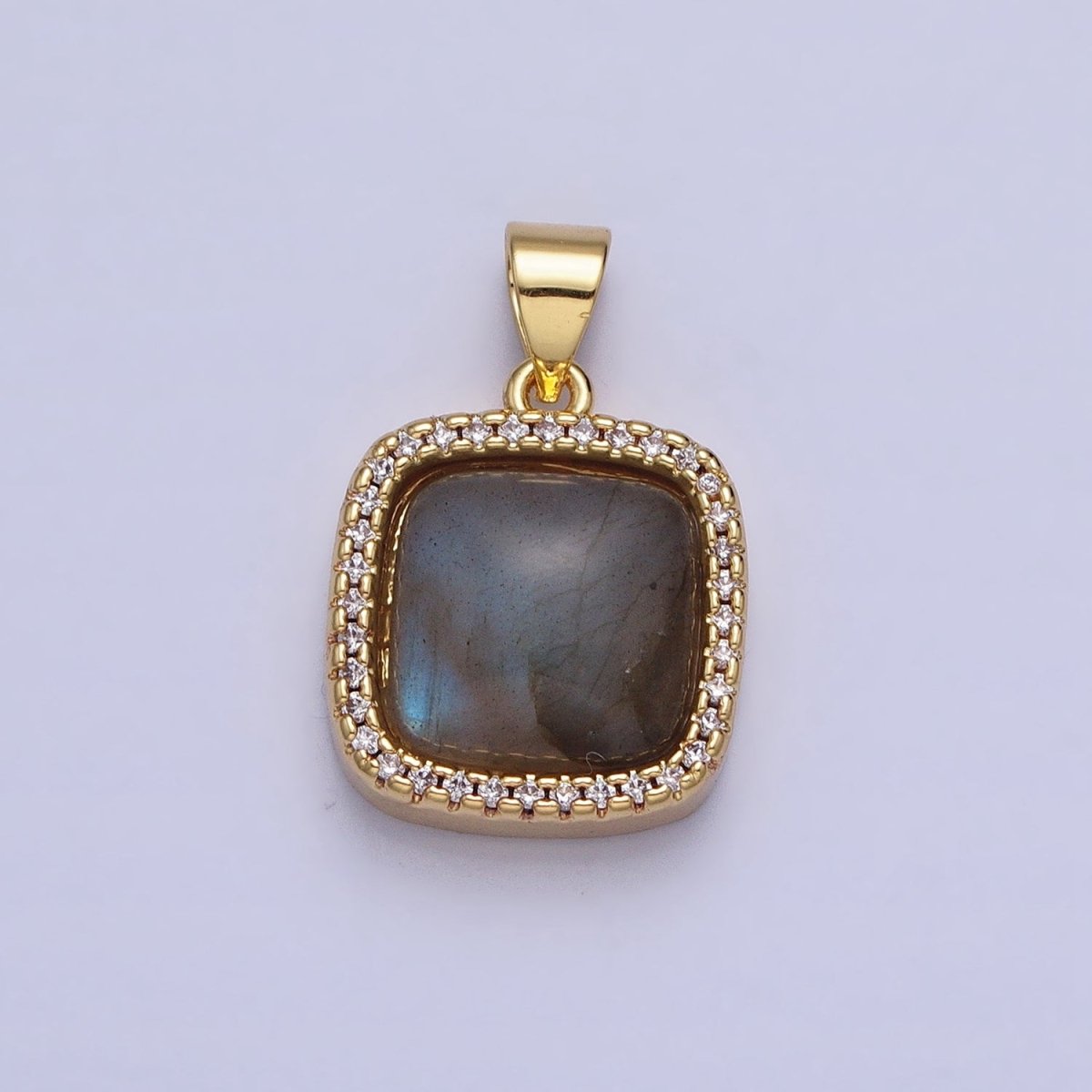 24K Gold Filled Natural Stone Labradorite, Rose Quartz, Amethyst, Amazonite, Aventurine Tiger Eye Square Pendant with CZ Stone | AA262 - AA269 - DLUXCA