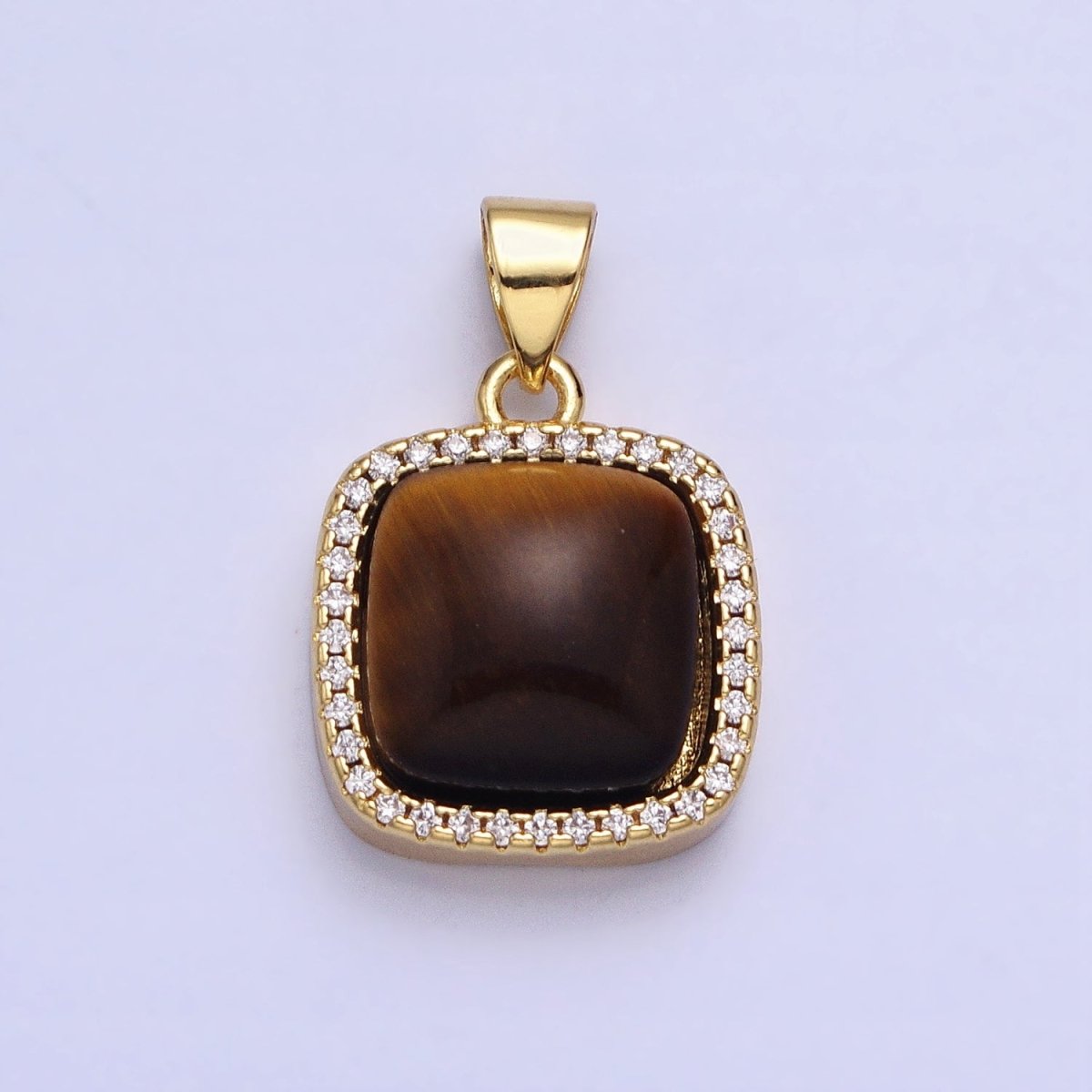 24K Gold Filled Natural Stone Labradorite, Rose Quartz, Amethyst, Amazonite, Aventurine Tiger Eye Square Pendant with CZ Stone | AA262 - AA269 - DLUXCA