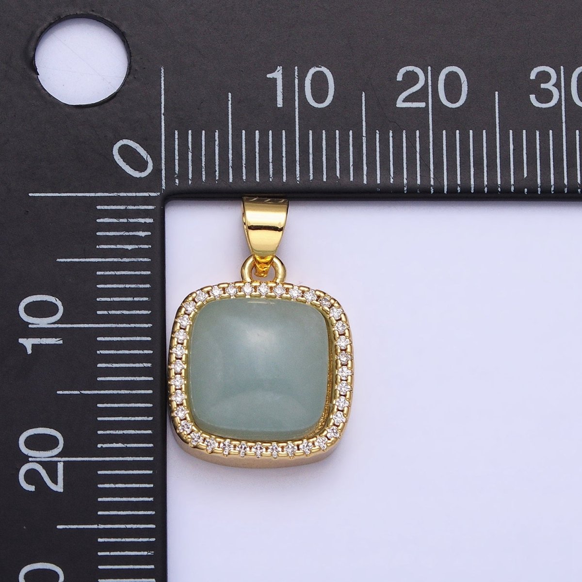 24K Gold Filled Natural Stone Labradorite, Rose Quartz, Amethyst, Amazonite, Aventurine Tiger Eye Square Pendant with CZ Stone | AA262 - AA269 - DLUXCA