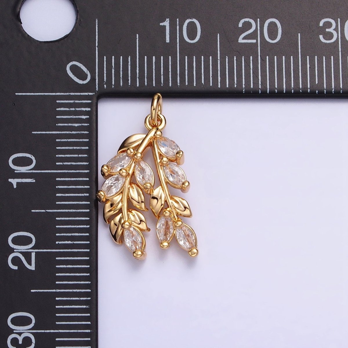 24K Gold Filled Nature Double Marquise Clear Olive Leaf Plant Add-On Charm | AC602 AC625 - DLUXCA