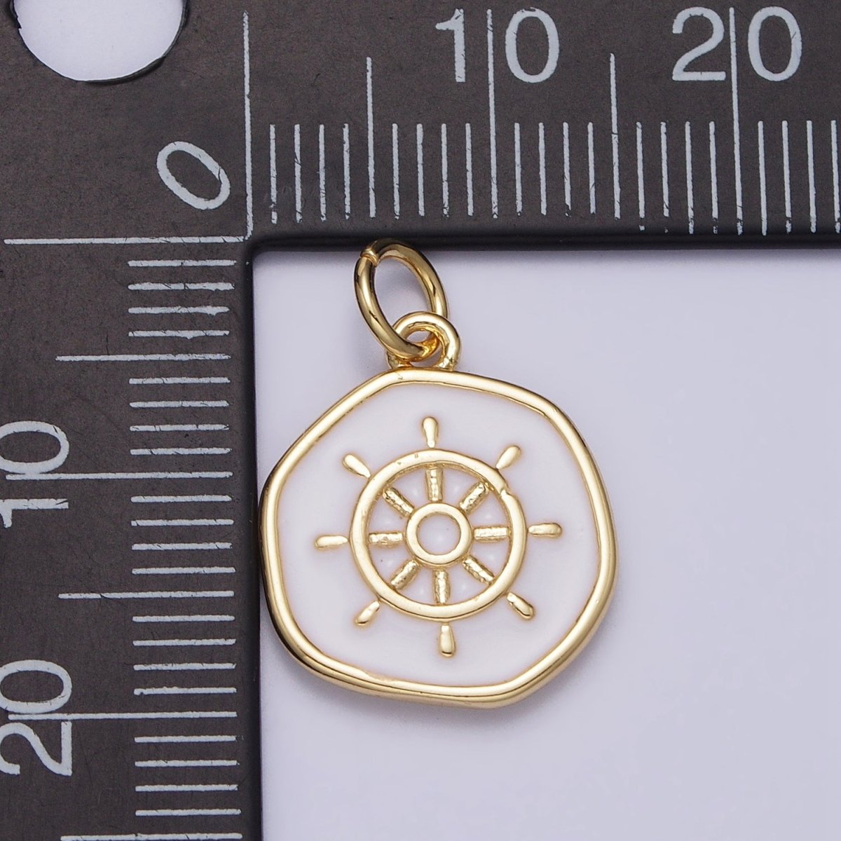 24K Gold Filled Nautical Boat Steering Wheel Helm Round Charm in Gold & Silver N-745 AC-326 - DLUXCA