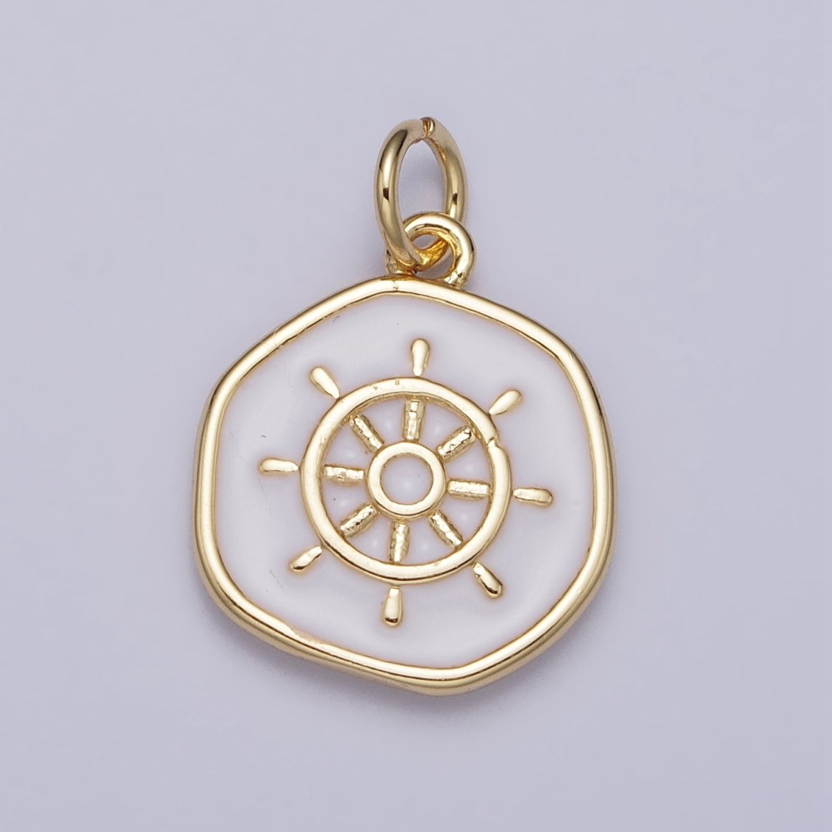 24K Gold Filled Nautical Boat Steering Wheel Helm Round Charm in Gold & Silver N-745 AC-326 - DLUXCA