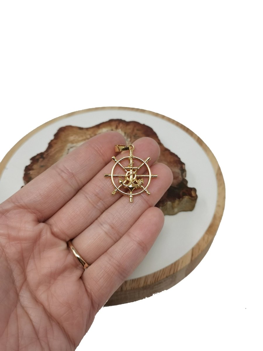 24k Gold Filled Nautical Pendant Gold Ship Wheel Charms Nautical Jewelry I-284 - DLUXCA