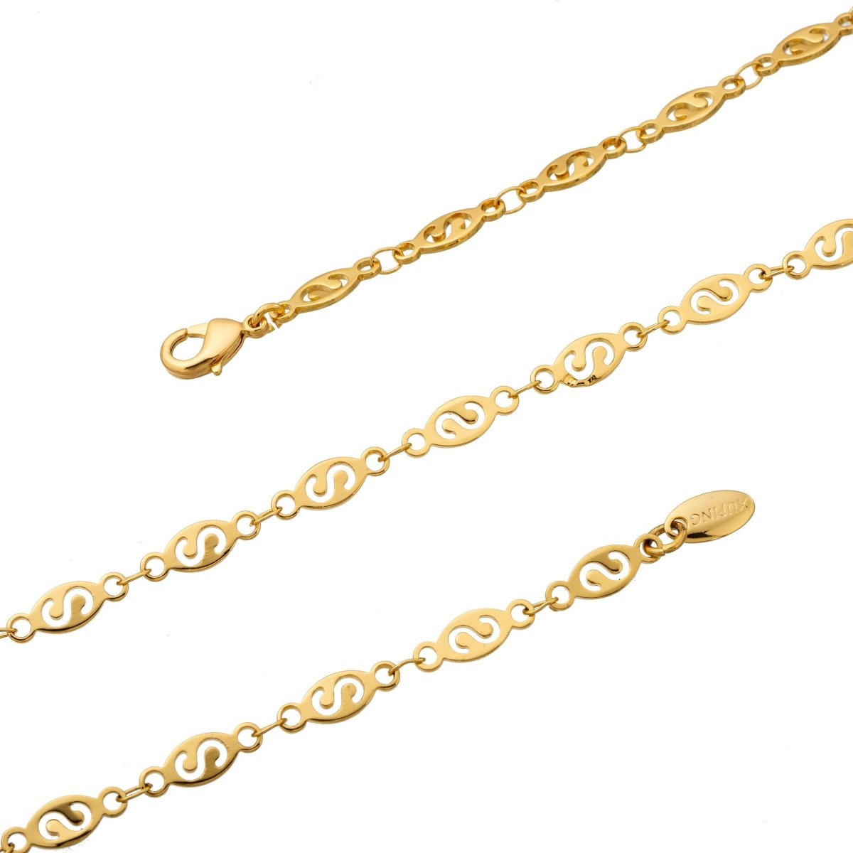 24K Gold Filled Necklace, 17.5 inch Layering Designed Chain Necklace, 5mm Designed Necklace w/ Lobster Clasps | CN-171 Clearance Pricing - DLUXCA