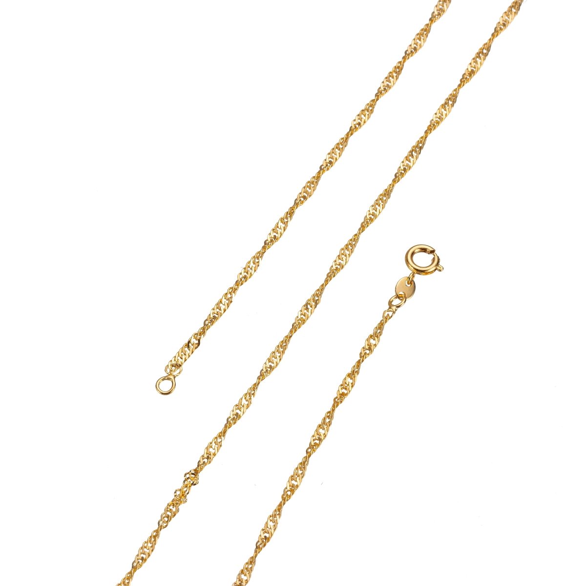 24K Gold Filled Necklace, 20.5 inch Layering Gold Singapore Chain Necklace, Dainty 1mm Singapore Necklace w/ Spring Ring | CN-253 - DLUXCA