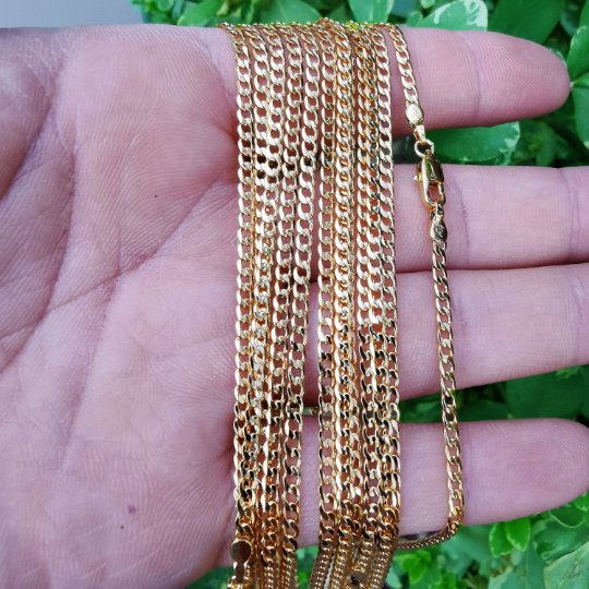 24K Gold Filled Necklace - Curb Linked Necklace - Gold Curb Chain Layering Necklace 17.5" 2.5 mm ready to wear chain | CN-819 Clearance Pricing - DLUXCA