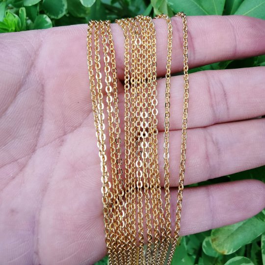 24K Gold Filled Necklace, Dainty Gold Rolo Link Chain, Layering Necklace 2mm 19.6 Inches Ready To Wear, Rolo Finished Necklace w/ Spring Ring | CN-939 Clearance Pricing - DLUXCA