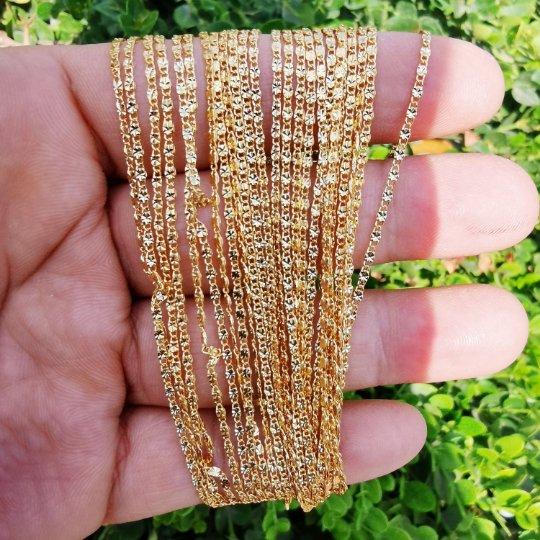 24K Gold Filled Necklace, Fancy Designed Scroll Floral-Like Necklace, Gold Designed Scroll Chain Layering Necklace, 1.5mm 18 Inch Designed Necklace w/ Spring Ring | CN-881 Clearance Pricing - DLUXCA