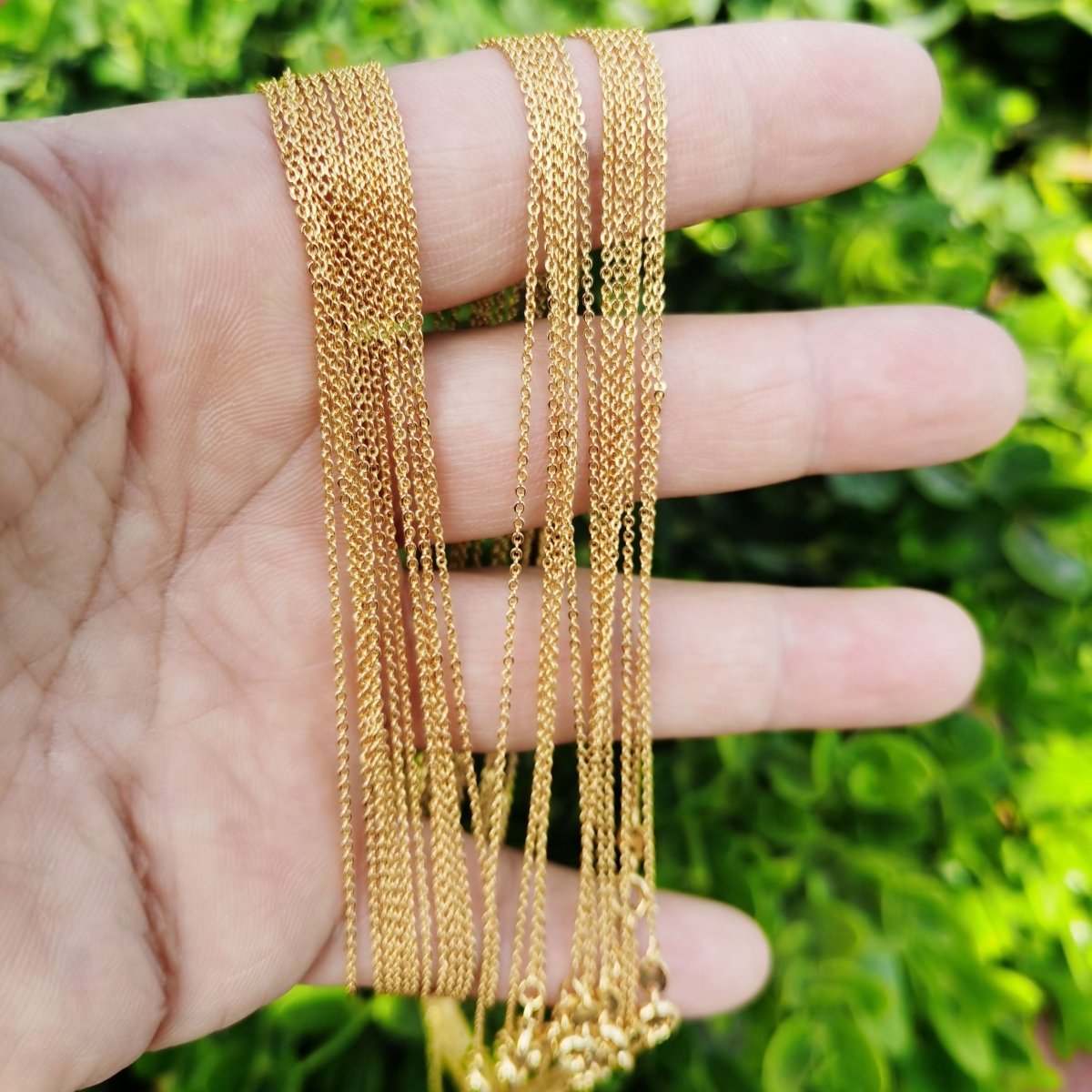 24K Gold Filled Necklace, Layering 23.5 Inch Gold Rolo Link Chain Necklace, Dainty 1mm Rolo Necklace w/ Spring Ring | CN-870 Clearance Pricing - DLUXCA