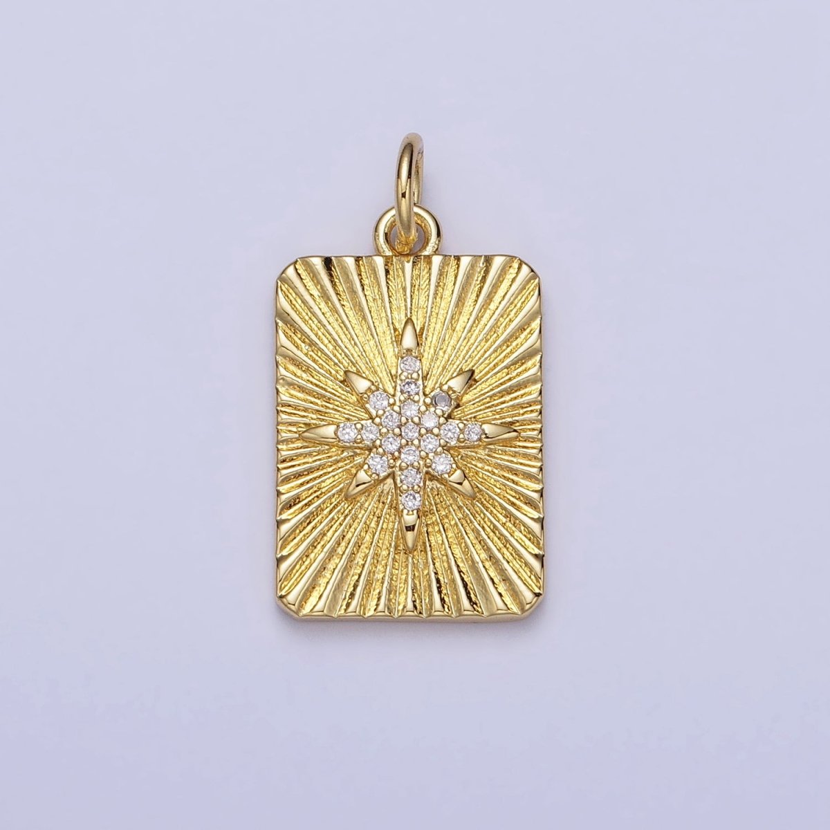 24K Gold Filled North Star Celestial Clear CZ Micro Paved Sunburst Textured Tag Charm | AC360 - DLUXCA