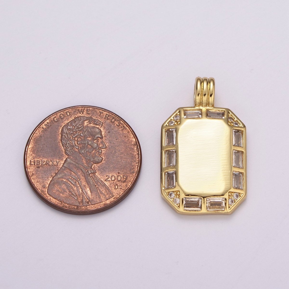 24K gold filled Octagon pendant necklace, Dainty tag, rectangular Baguette Cz Charm for Layer Necklace Supply N-1451 - DLUXCA